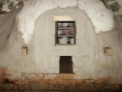 the door to the anagama is bricked in and sealed with clay