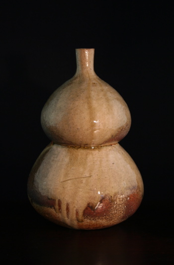 yakisime coil bottle from the eighth anagama firing with drips of shizenyu