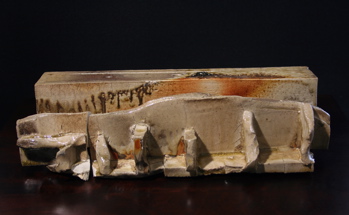 yakishime slab bottle with the shield up -- the shield protected the front face from fire and ash